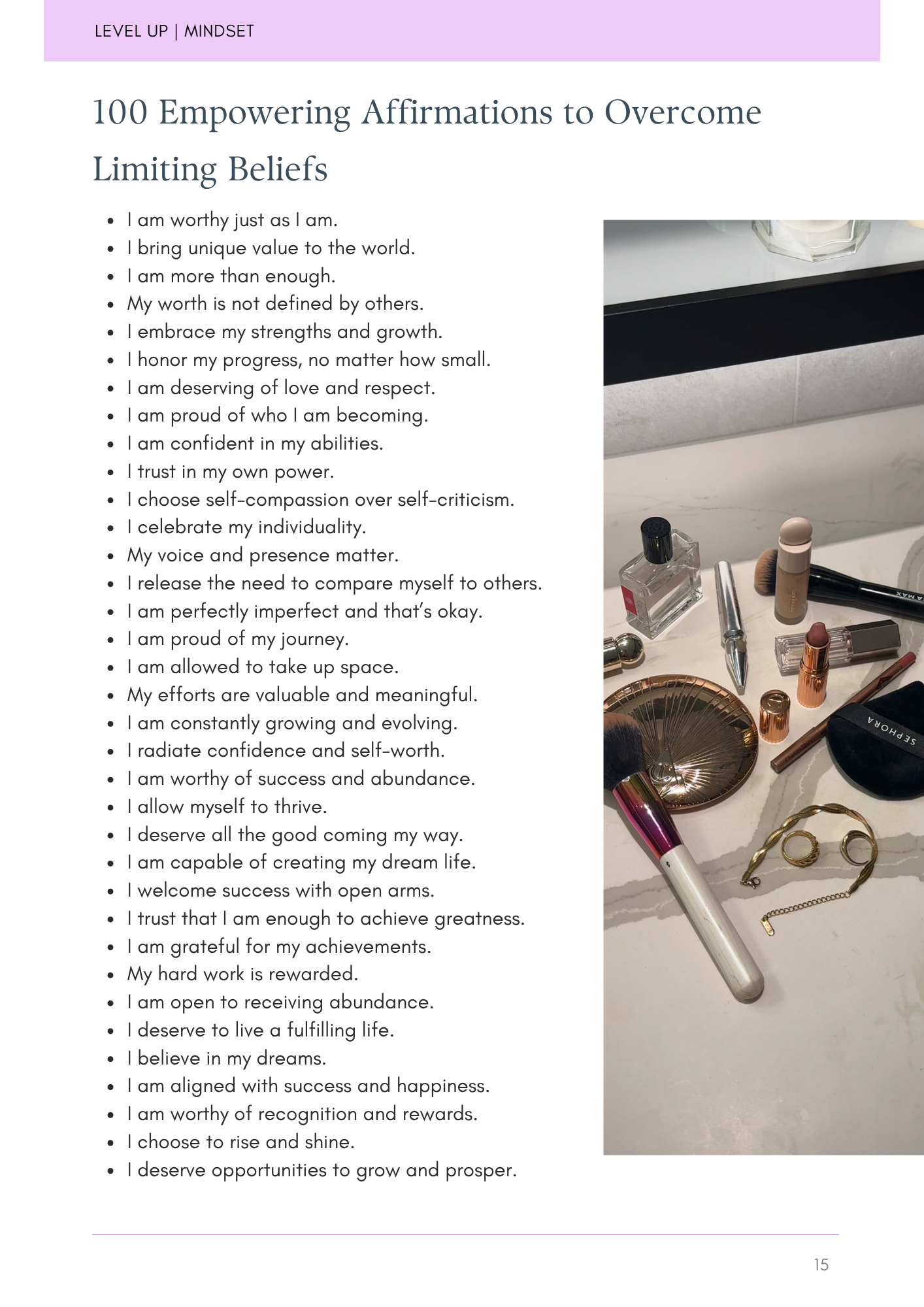Affirmations page from the Ultimate Glow Up Guide