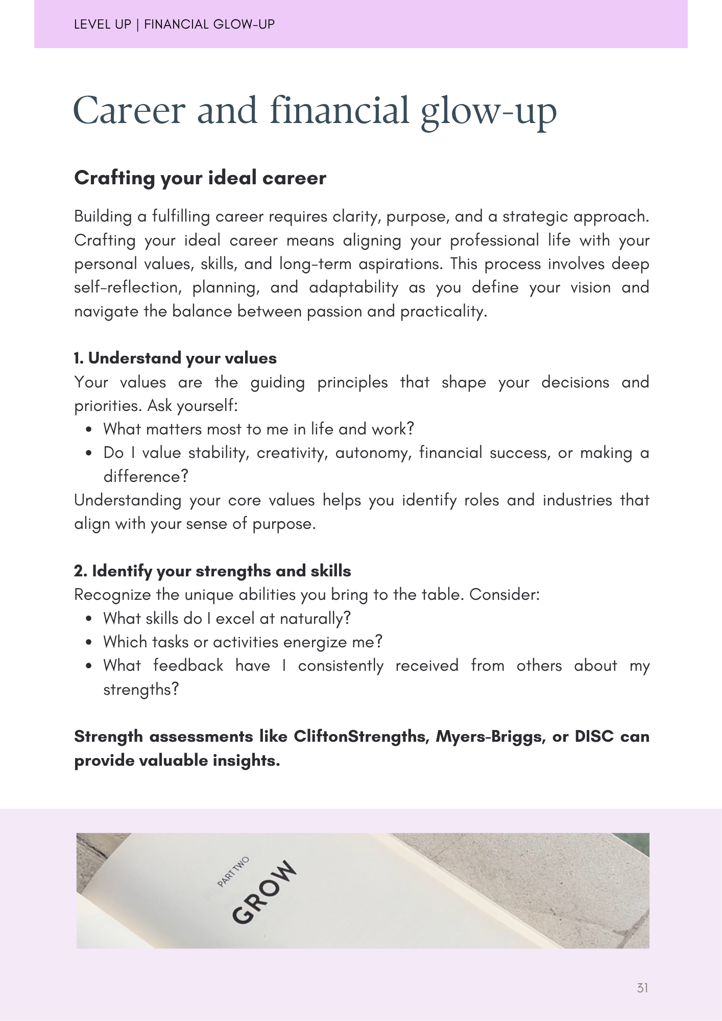 Career and financial glow-up page from the Ultimate Glow Up Guide